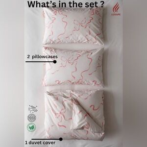 Twin Sized Duvet and Pillow Covers Bedding Set with Pink Bow Aesthetic